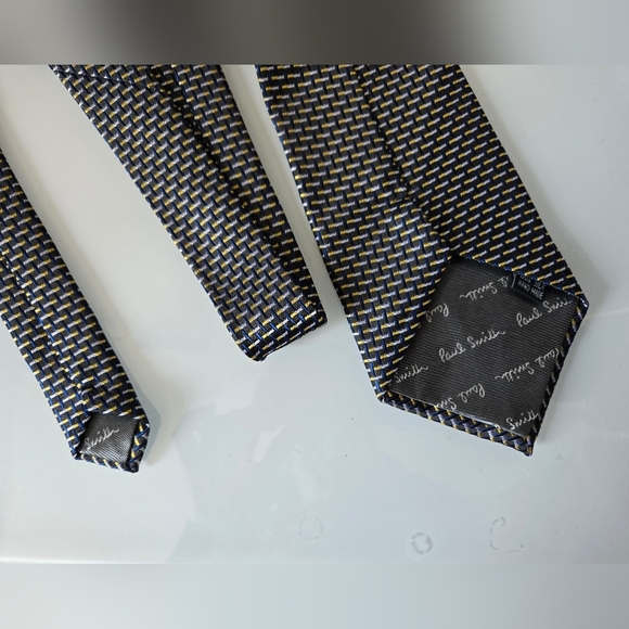 Paul Smith 100% Silk Black, Blue and Yellow Patterned Tie - Picture 5 of 9
